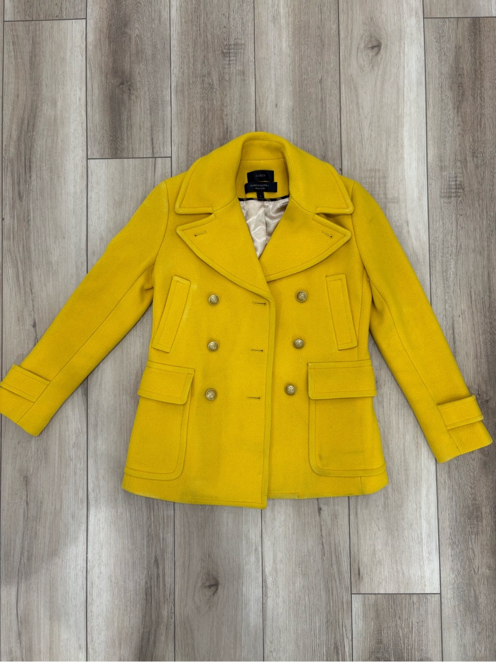 J. Crew Bright Yellow Double-Breasted Wool Peacoat